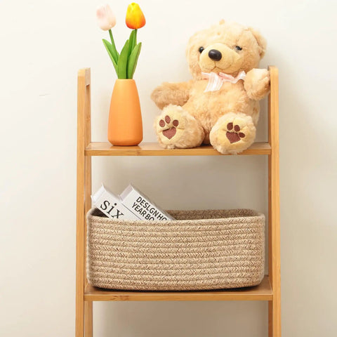 Nifty Woven Rope Storage Baskets For Closet Organization Set Of 3 Small Decorative Shallow Bins Keep Cosmetics And Charging Cables Packed Away Sweet Home Stash Crate Solid Pick Warm Brown