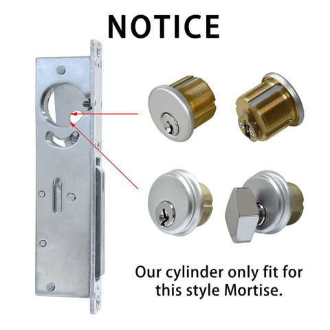 Heavy Duty Mortise Cylinder Lock For Commercial Storefront Doors, Satin Chrome Brass Cylinder, Compatible With Adams Rite Kawneer