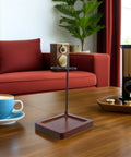 Top Shelf Wood Coffee Dripper Stand Built Tough With Stainless Base on a coffee table, perfect for quick pour over brewing at home.
