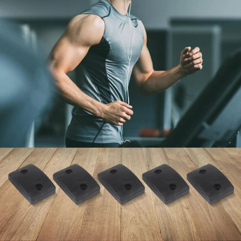 Five pack rubber shock absorbing pads for gym weight stacks and home furniture anti slip feet bumpers with 12mm holes on floor
