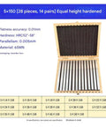 Precision Alloy Steel Parallel Blocks For CNC Milling And Table Saw Routing And Top Shelf Machining Gauges in wooden box with specifications.
