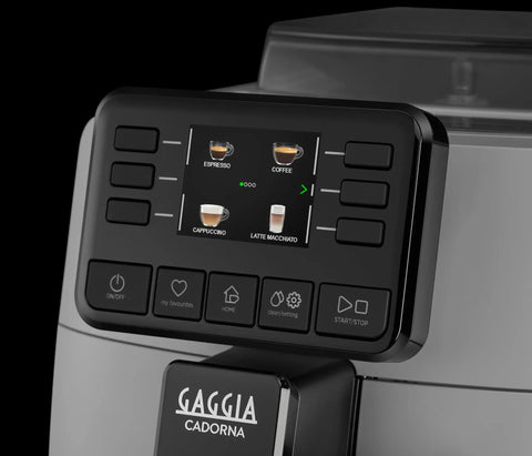 Automatic Espresso And Over Ice Coffee Maker With Professional Auto Milk Frother For Bold Iced Refreshers And Daily Grind Dominance In Sleek Moonlight Grey control panel with drink options and buttons.