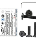 M8 X 40MM 25 Pack Flat Head Hex Socket Cap Screws Built Tough To Resist Wear In 304 Stainless Steel With Black Coating For Furniture Assembly, includes screws and hex key.