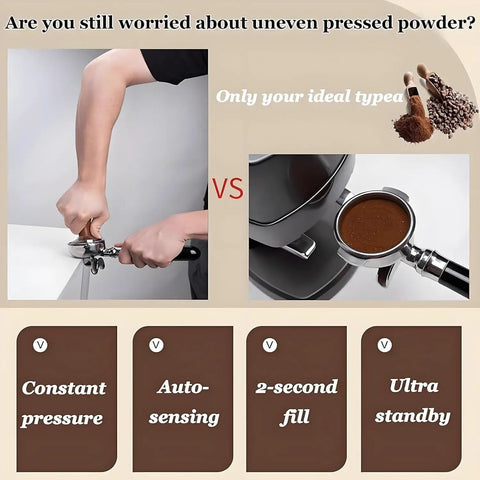 Top Shelf Electric Espresso Tamper With Adjustable Depth 58Mm Coffee Press Built Upon A Heavy Duty Aluminum Stand That Nails The Pressure For Clean Extraction Straight From The Get Go, comparison image.
