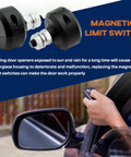 Two Pack Sliding Gate Opener Magnets With Installation Wrench For Magnetic Limit Switches displayed with car remote.
