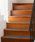15 Piece Indoor Stair Treads For Wooden Steps Non Slip Carpet Runner Mats With Gray Stripe Pattern on brown stairs