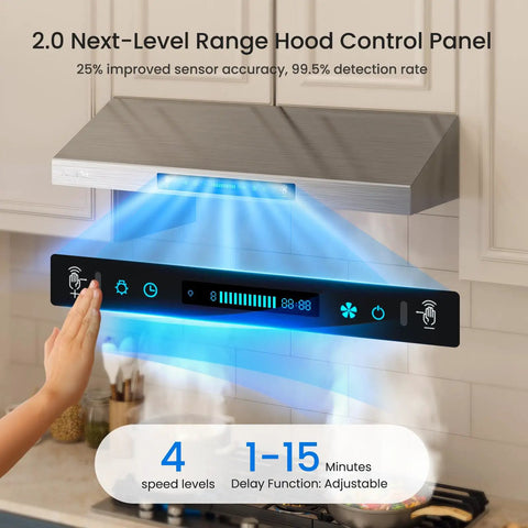 Top Notch 30 Inch Under Cabinet Range Hood With 1200 CFM Power, 4 Speed Gesture Sensing Kitchen Exhaust Hood in action