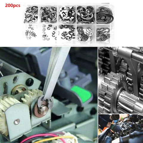 200 Pcs E Clips C Circlip Washer Kit Stainless Steel Shaft Bearing Retaining Rings Assorted 1.5 To 10 Mm External C Type Circlips