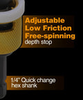 Carbide Tipped Countersink Drill Bit Set, 5 Pack With Low Friction Depth Stop and Quick Change One Quarter Inch Hex Shank