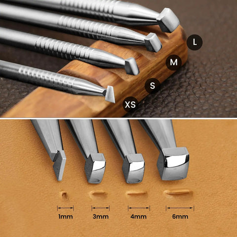 Leather Beveler Stamp Set for Leather Crafting Pro Grade Smooth Beveling Tools 304 Stainless Steel Stamps DIY Carving Kit 4 Pcs close-up