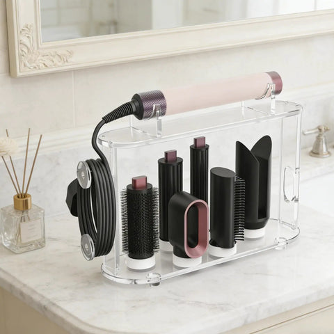 Clear Acrylic 6 Slot Storage Stand For Dyson Airwrap Accessories All In One Countertop Organizer on bathroom vanity