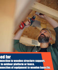 Man using drill to install 60 Pack Three Eighth Inch By Four Inch Lag Screws With Washers Hot Dip Galvanized Heavy Duty Wood Decks And Fences Kit For Outdoor Projects With Guide Holes For Easy Installation.