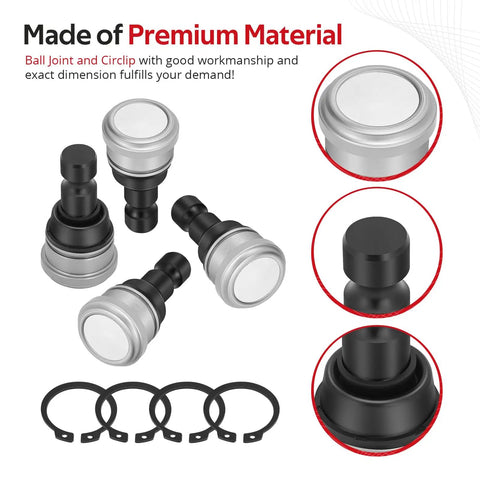 4 Piece Front A Arm Bushing With Ball Joint Kit For Polaris Sportsman 550 850 850 XP 1000 XP 2009 2025 OEM Part Number 5137346 ATV Suspension Upgrade Beefed Up Durable Heavy Duty Replacement Kit with 4 ball joints and circlips