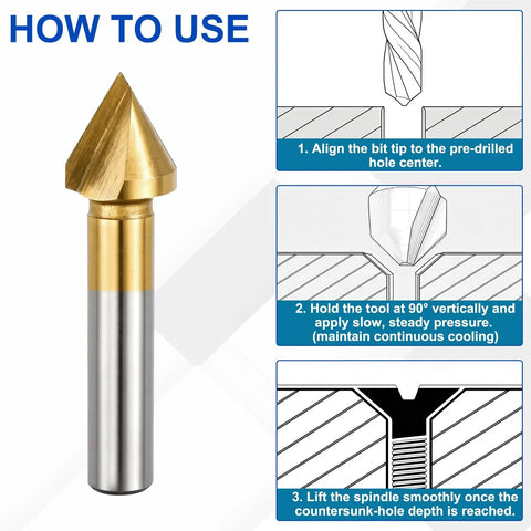 Instructions for using Slick And Sharp 60 Degree Countersink Drill Bit 16.5mm Premium Cobalt Steel Single Flute Cutter.