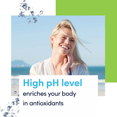 Smiling woman at the beach promoting high pH level benefits for alkalinity and antioxidants