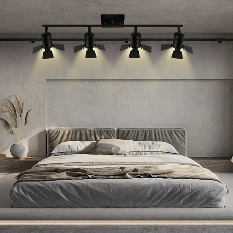 Dope Black Track Lighting Kit With Rotatable Heads For Ceiling Vintage Industrial Spotlight Style in bedroom setting