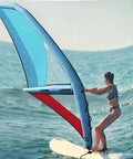 Woman using Inflatable Wing Foil Package Complete Set With 6m Hand Wing Carbon Mast And Front Wing For Light Wind Conditions 1.88x4.35m