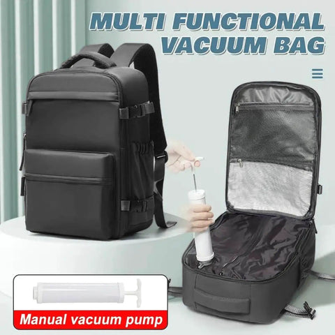 40L Vacuum Compression Travel Backpack With Air Pump For Camping And Hiking, Airtight Moisture Dust Proof Storage, open with pump