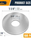 Albo 100-piece stainless steel fender washers, 3/8 in hole and 1-1/4 in outer diameter