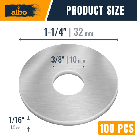 Albo 100-piece stainless steel fender washers, 3/8 in hole and 1-1/4 in outer diameter