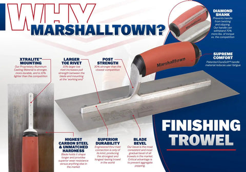 Finishing Trowel 20 By 5 Inch High Carbon Steel Blade With Curved Durasoft Handle And Xtralite Aluminum Mounting Features