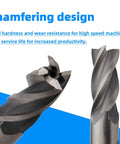 Pro Grade HSS Square Nose End Mill Set With 4 Flute Straight Cutters, 6 Imperial Sizes, shown with chamfering design for metalworking