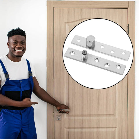 2 Pack Concealed Stainless Steel Door Hinges For Wooden Doors Central Pivot Hinge With 360 Degree Rotation shown on door