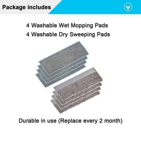 8 Pack Washable Mopping Pads For iRobot Braava Jet M6 featuring four grey wet pads and four dry pads with text description