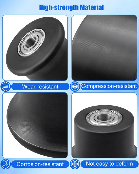Close-up of Six Piece Rolling Seat Trolley Wheels Replacement for Blaze with stainless steel bearings and high-strength nylon material.