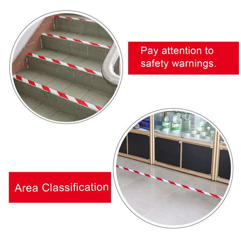 High Visibility Red And White Floor Marking Tape 4 Inch By 108 Feet Self Adhesive Waterproof Caution Strip on stairs and floor.