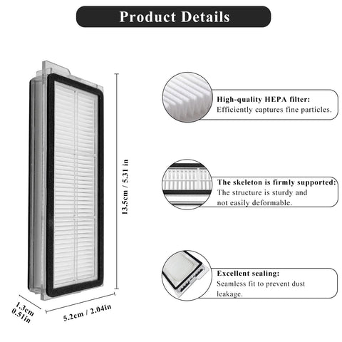 Side view of Replacement HEPA Filter Set For Qrevo S Curve Pro Plus MaxV Edge Robotic Vacuum Cleaners, dimensions and features shown