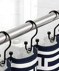 12 Pack Double Shower Curtain Hooks Rust Resistant Metal Rings With High Low Design To Separate Liner And Curtain For Smooth Glide In Black Durable Construction