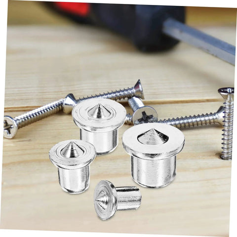 Stainless Steel Dowel Pin Set Five Pack With Dowel Center Transfer Plugs In 6Mm 8Mm 10Mm And 12Mm for precise hole alignment on wood surface.