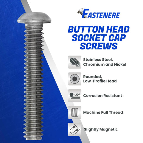 Tough As Nails Button Head Socket Cap Screws 1/4-28 X 1 Inch 25 Pack 18-8 Stainless Steel full thread with rounded head.
