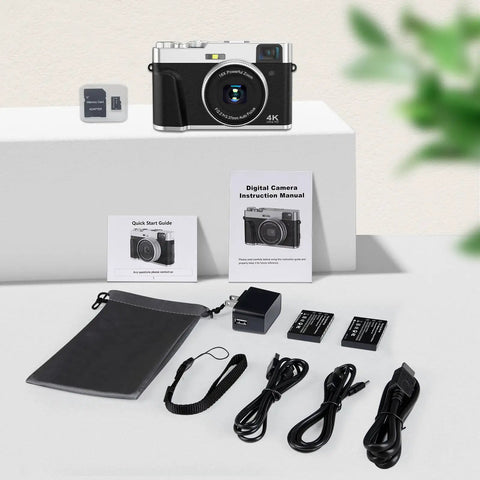 4K Digital Camera With 48MP Auto Focus, 16x Zoom, Flash Viewfinder And Dial, Vlogging Ready Anti Shake, Dual Batteries, SD Card Included