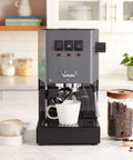 Classic Evo Pro Grade Espresso Machine With Industrial Grey Finish Made In Italy Compact Size on kitchen counter