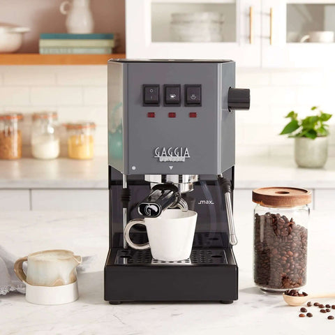 Classic Evo Pro Grade Espresso Machine With Industrial Grey Finish Made In Italy Compact Size on kitchen counter
