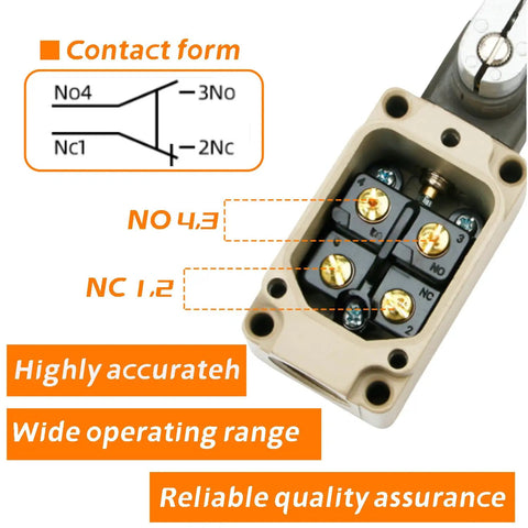 WLCA12-2-Q Adjustable Roller Lever Arm Limit Switch internal wiring with 1 NO 1 NC Contact, suitable for industrial machinery.