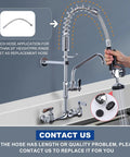 Pro Grade Commercial Kitchen Faucet With Pre Rinse Sprayer Wall Mount Eight Inch Center Nine Point Six Inch Swing Add On Spout Twenty Five Inch Height Pull Down Spray For Busy Prep Stations showing installed view with flexible spout.