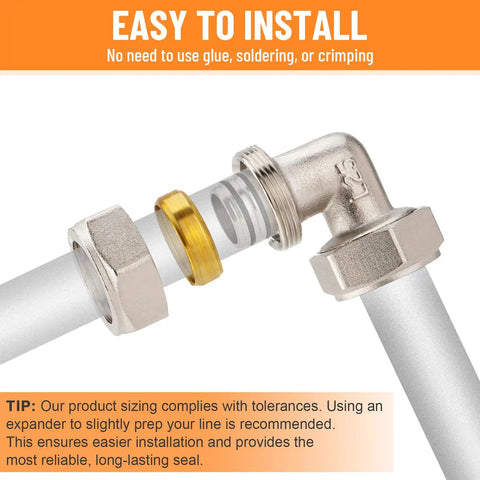 Three Quarters Inch Air Piping Fitting Elbow Kit For 200 PSI Pro Grade Nickel Plated Brass, double O-ring installation view