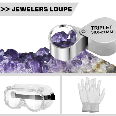 Heavy Duty 26oz Rockhounding Kit With jewelers loupe, safety glasses, gloves for prospecting gold mining stone breaking