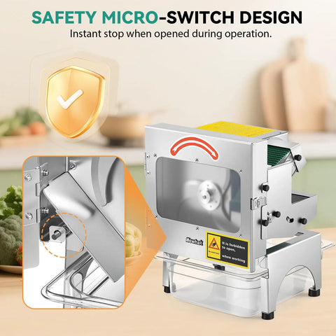 Commercial Electric Vegetable Slicer Featuring Automatic Conveyor Belt Cutting Tray For Green Beans Scallions And Soft Fruits 200 Watt 110 Volt Makes Food Prep Darn Easy Saves Hours Of Manual Labor In Commercial Kitchens