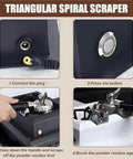 Instructions for using the Slick Electric Portafilter Cleaner For 58 Mm Espresso Machines and Triangular Spiral Scraper.