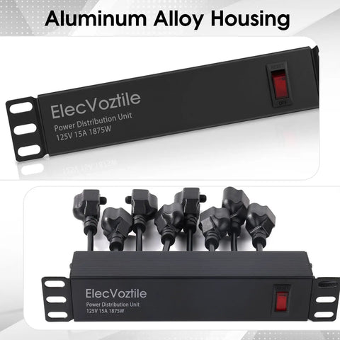 10 Inch Rackmount PDU With 8 Rear Outlets For 6U Plus Server Racks 15A 125V 1875W Power Distribution Unit Front Switch With Auto Overload Protection Keeps Your Cabinet Clean By Placing Cables At The Rear, aluminum housing