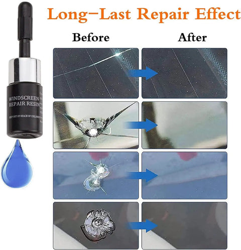 Windshield Chip And Crack Repair Kit With Glass Repair Fluid, DIY Car Glass Fix, Before and After Repair Comparison