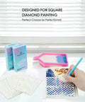 9 Piece Diamond Painting Zigzag Ruler Set For Beginners with square kit, packaging, and tray on a white table.