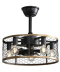 20 Inch Industrial Cage Ceiling Fan with 7 ABS Blades in an industrial style with a metal cage and wooden trim.