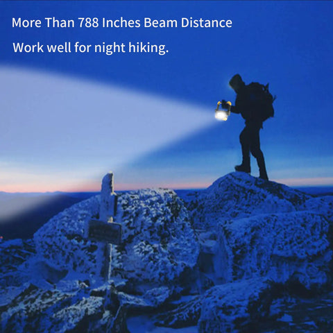 Hiker using Rechargeable 360 Degree Rotating LED Work Light With 2000 Lumen Brightness on snowy mountain at dusk