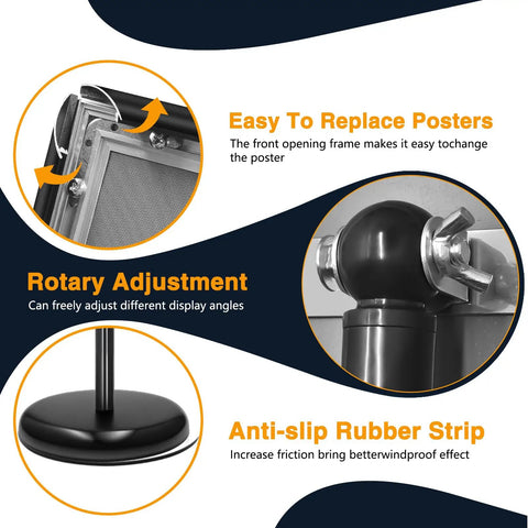 Close-up of Two Pack Adjustable Floor Sign Stand 8.5 By 11 Inch Poster Holder With 360 Degree Rotating Frame details.