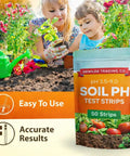 No Nonsense Soil PH Test Kit With 50 Strips 3.5 To 9 Range for Garden; two people gardening with test kit in foreground.